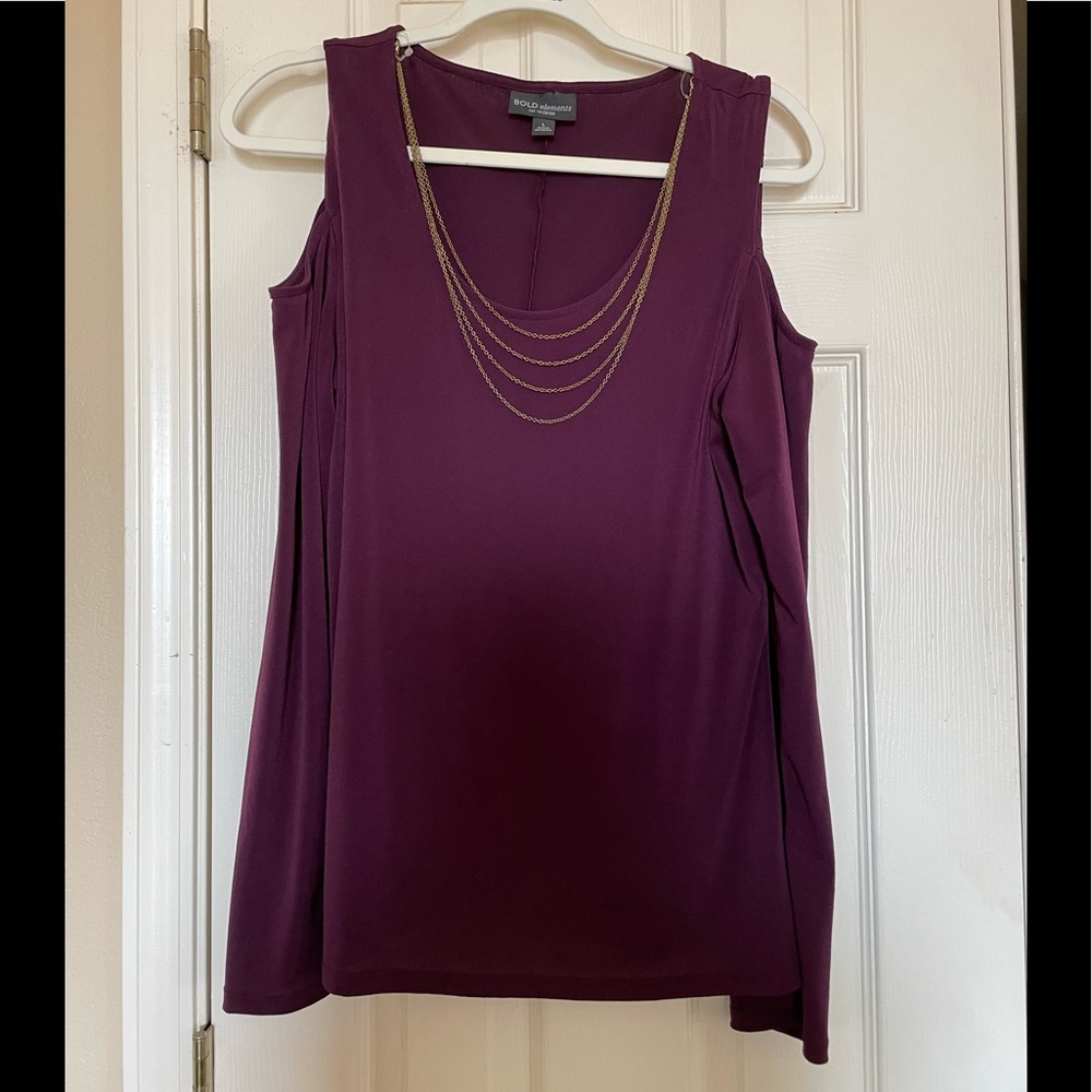 Bold Elements Cold Shoulder Party Top- Long Sleeve top with gold chain